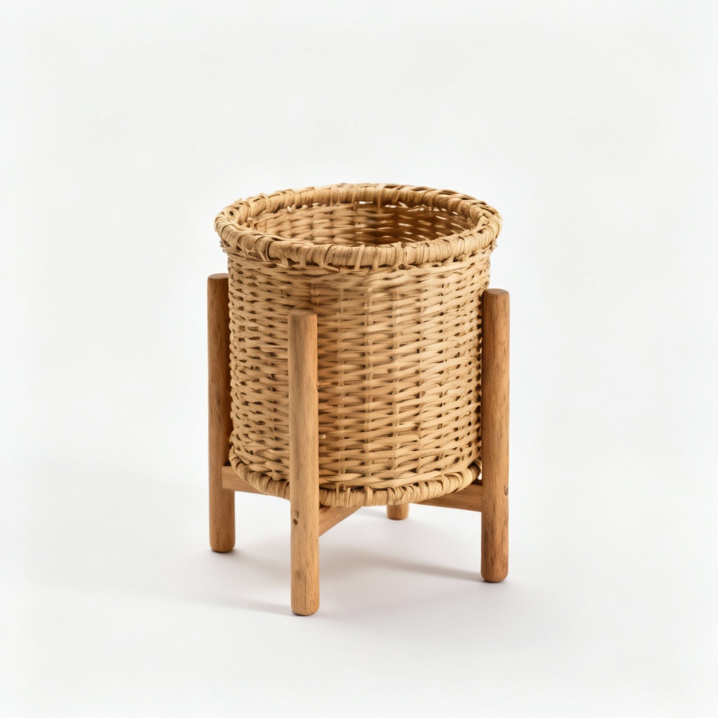 Natural Wood & Wicker Holiday Magazine Rack - Rustic Scandinavian Design