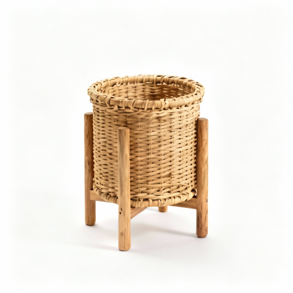 Natural Wood & Wicker Holiday Magazine Rack - Rustic Scandinavian Design