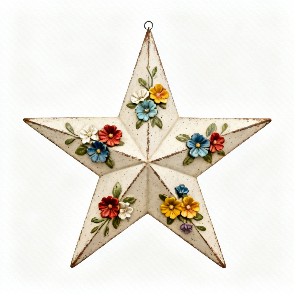 Resin Country Star Wall Decor with Colored Floral Accents - 12 Inch