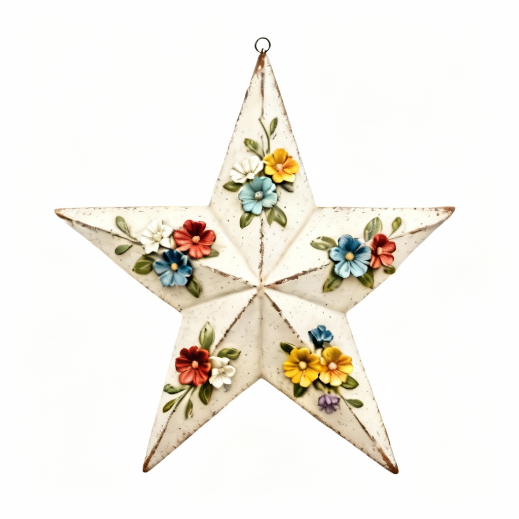 Resin Country Star Wall Decor with Colored Floral Accents - 12 Inch