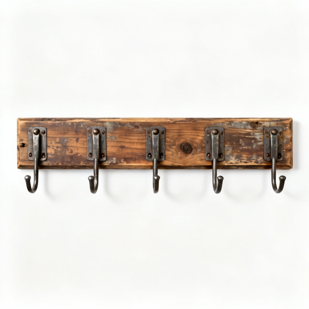 Rustic Wood & Metal Wall Mounted Key Holder with 5 Hooks