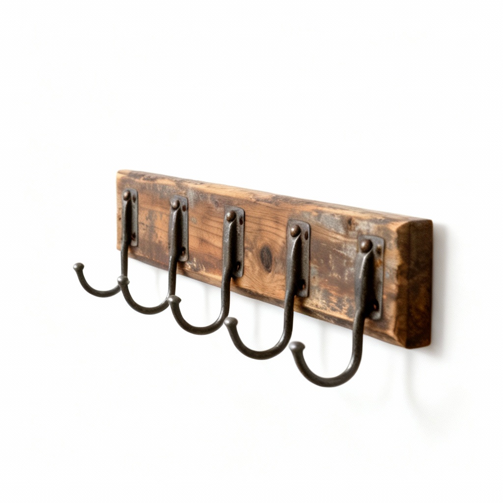 Rustic Wood & Metal Wall Mounted Key Holder with 5 Hooks