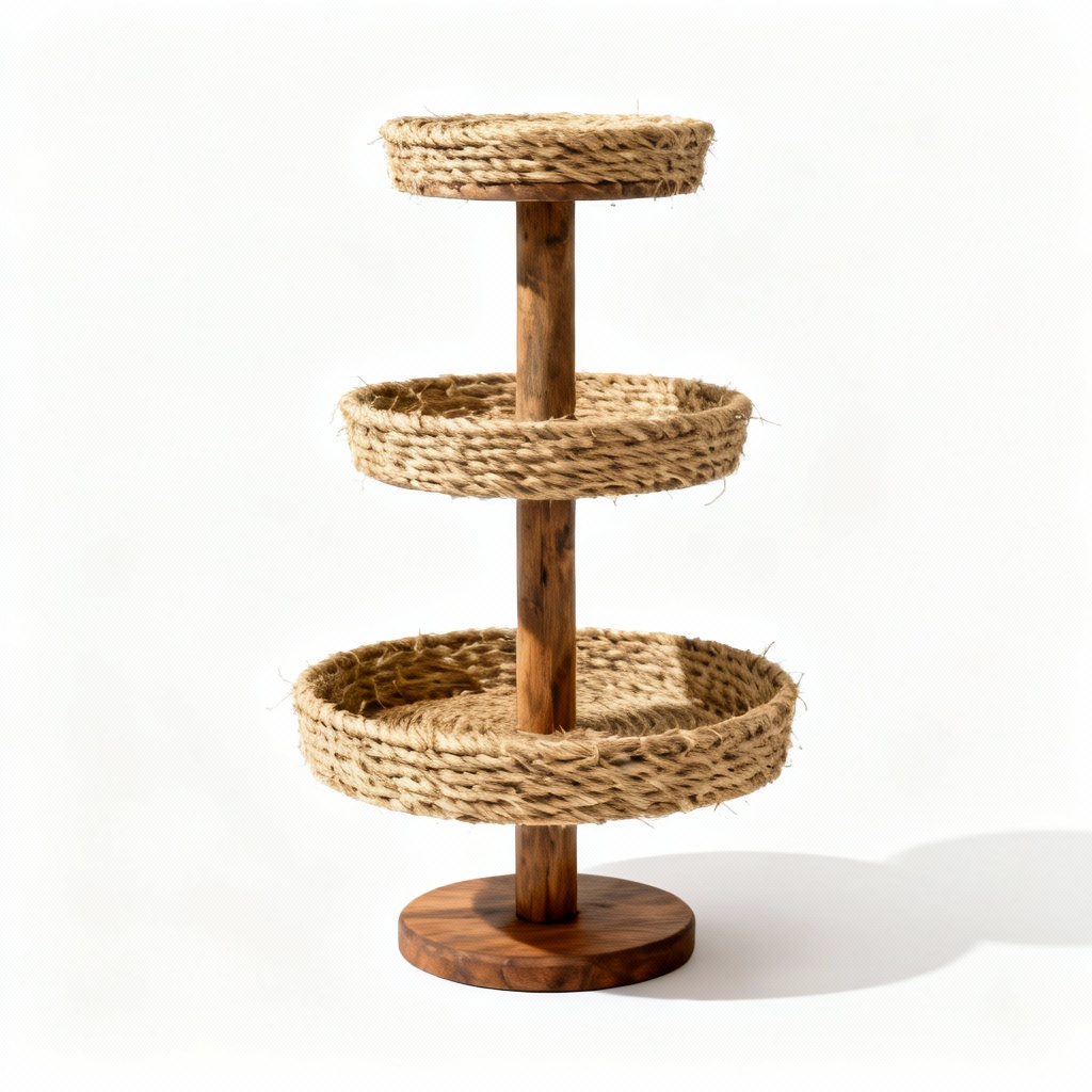 Rustic Wood & Seagrass Tiered Plant Stand - 3-Tier Display