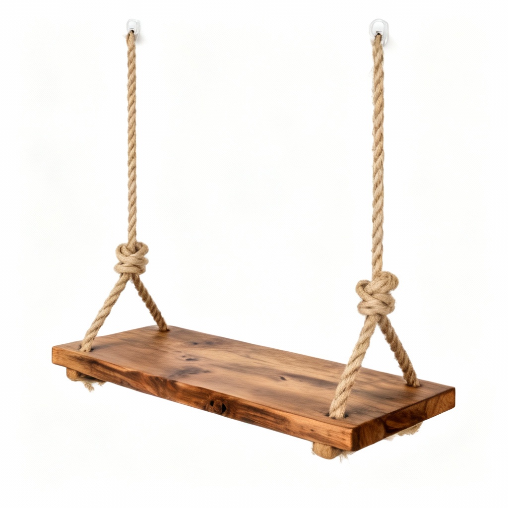 Rustic Wooden Wall Hanging Shelf with Rope - Natural Finish