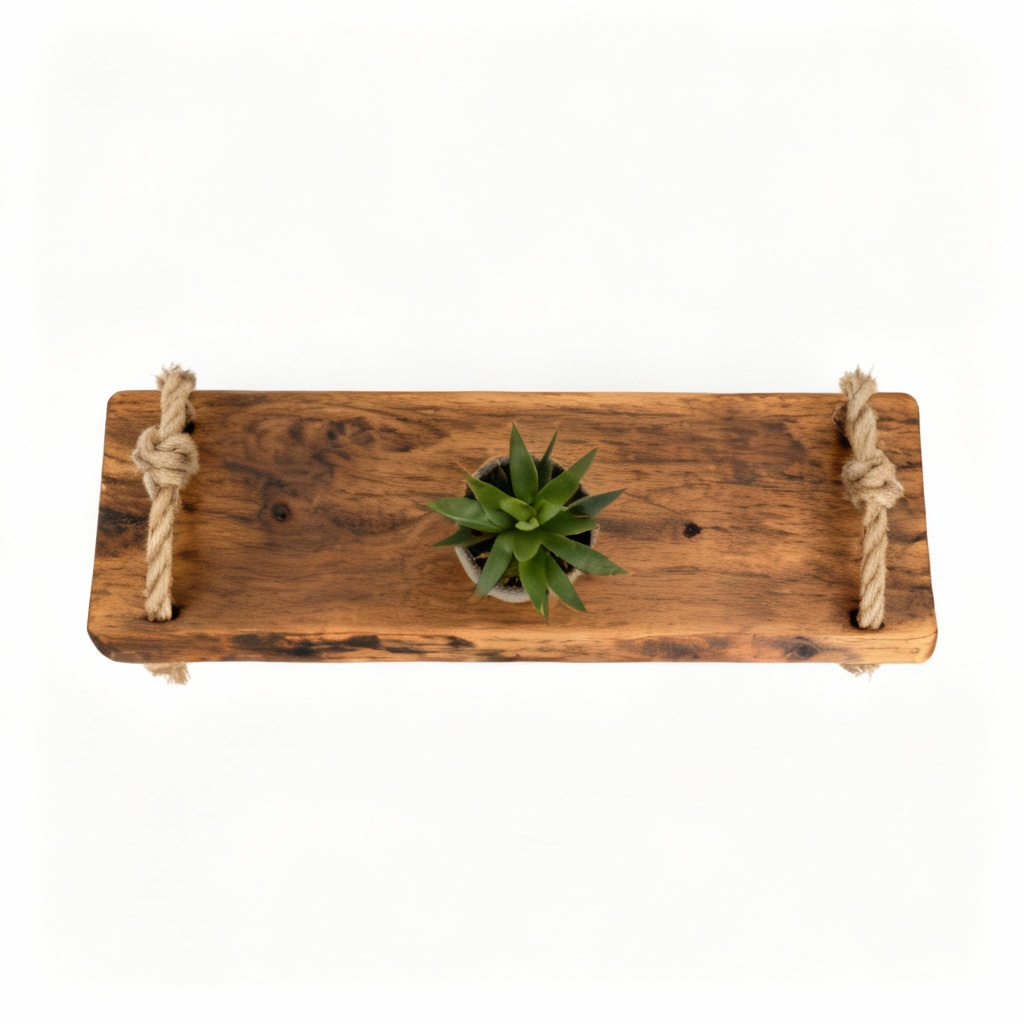 Rustic Wooden Wall Hanging Shelf with Rope, Small Plant Display