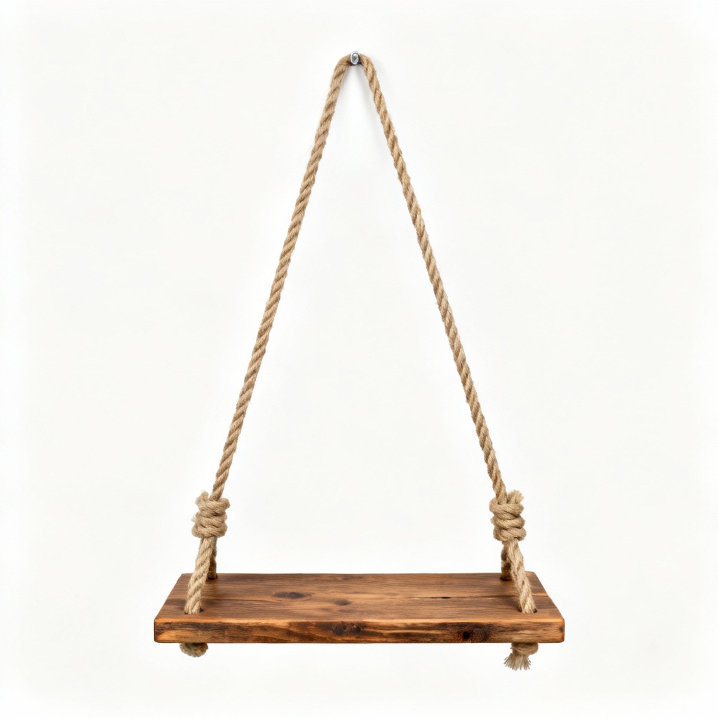 Rustic Wooden Wall Hanging Shelf with Rope Swing Accent