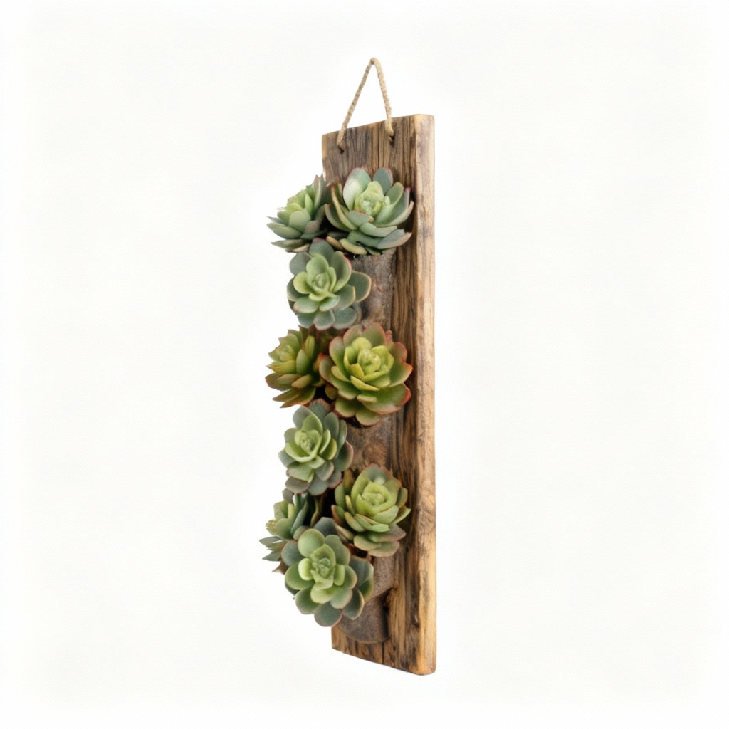 Rustic Wooden Wall Hanging with Faux Succulents - 12x16 Inch