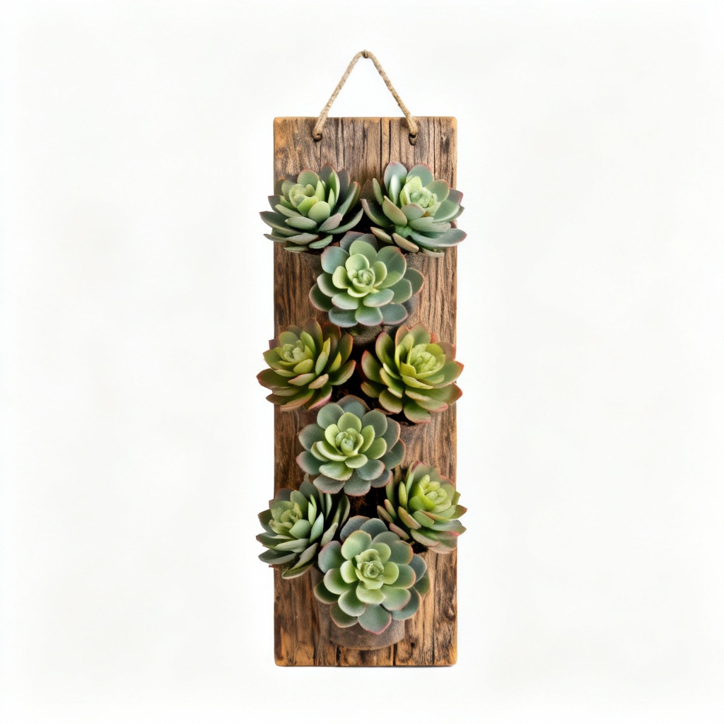Rustic Wooden Wall Hanging with Faux Succulents - 12x16 Inch