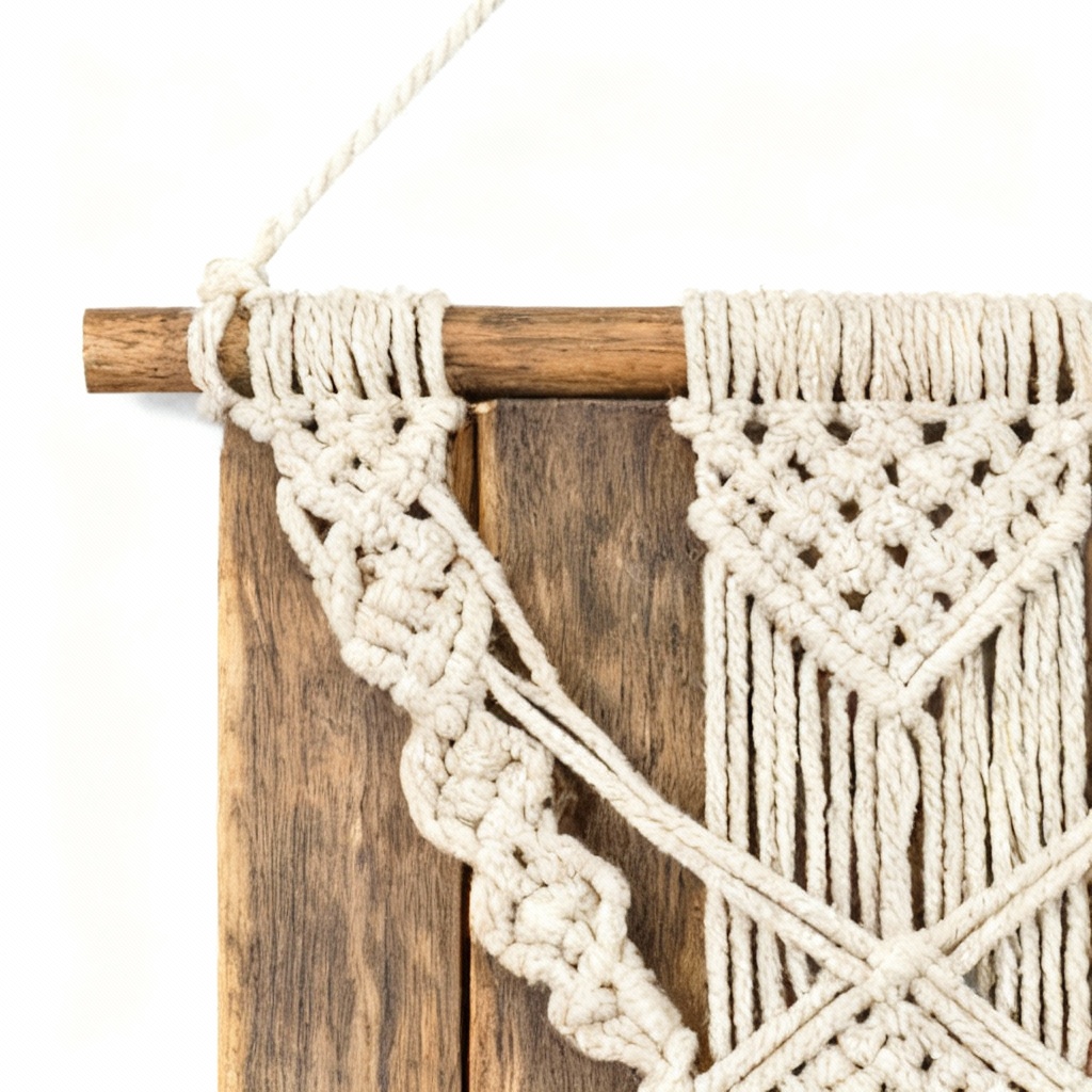 Rustic Wooden Wall Hanging with Macrame Accent - 12x24 Inches