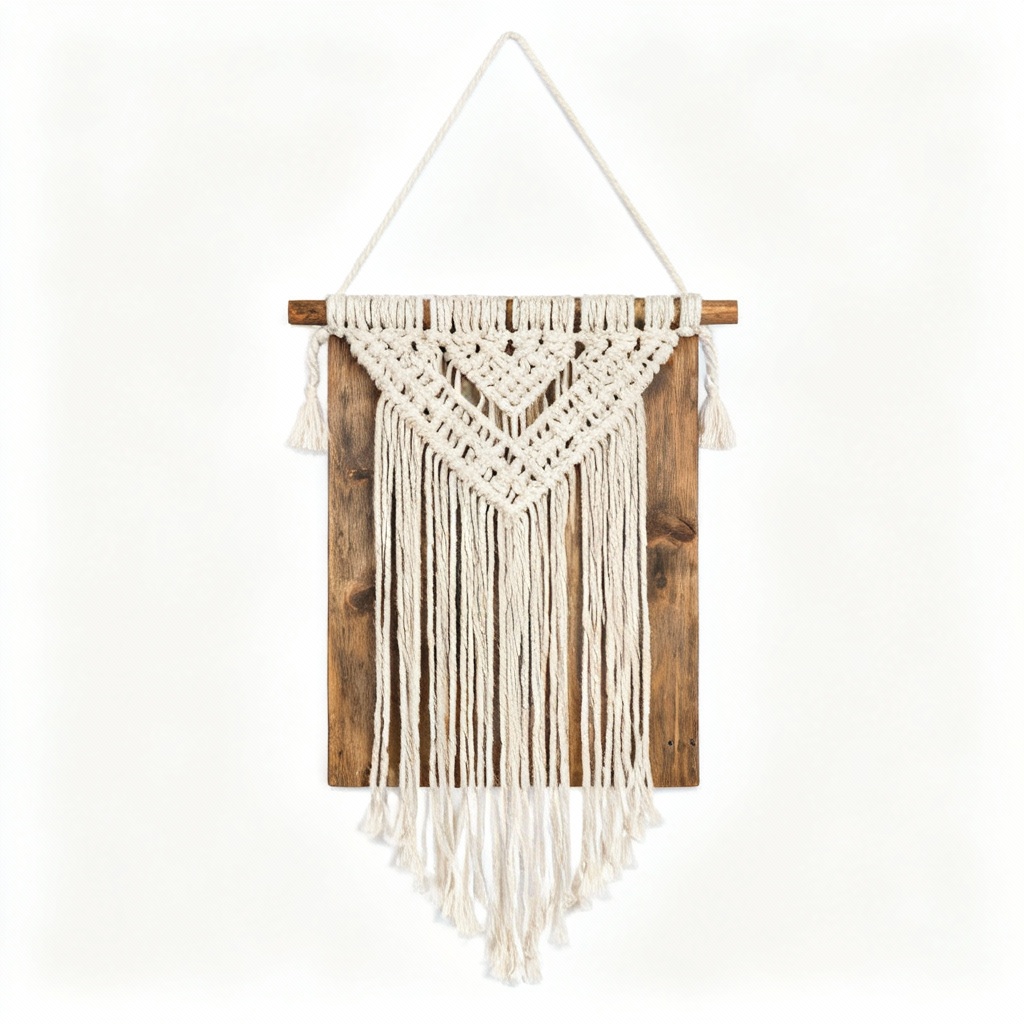 Rustic Wooden Wall Hanging with Macrame Accent, 12x24 inches