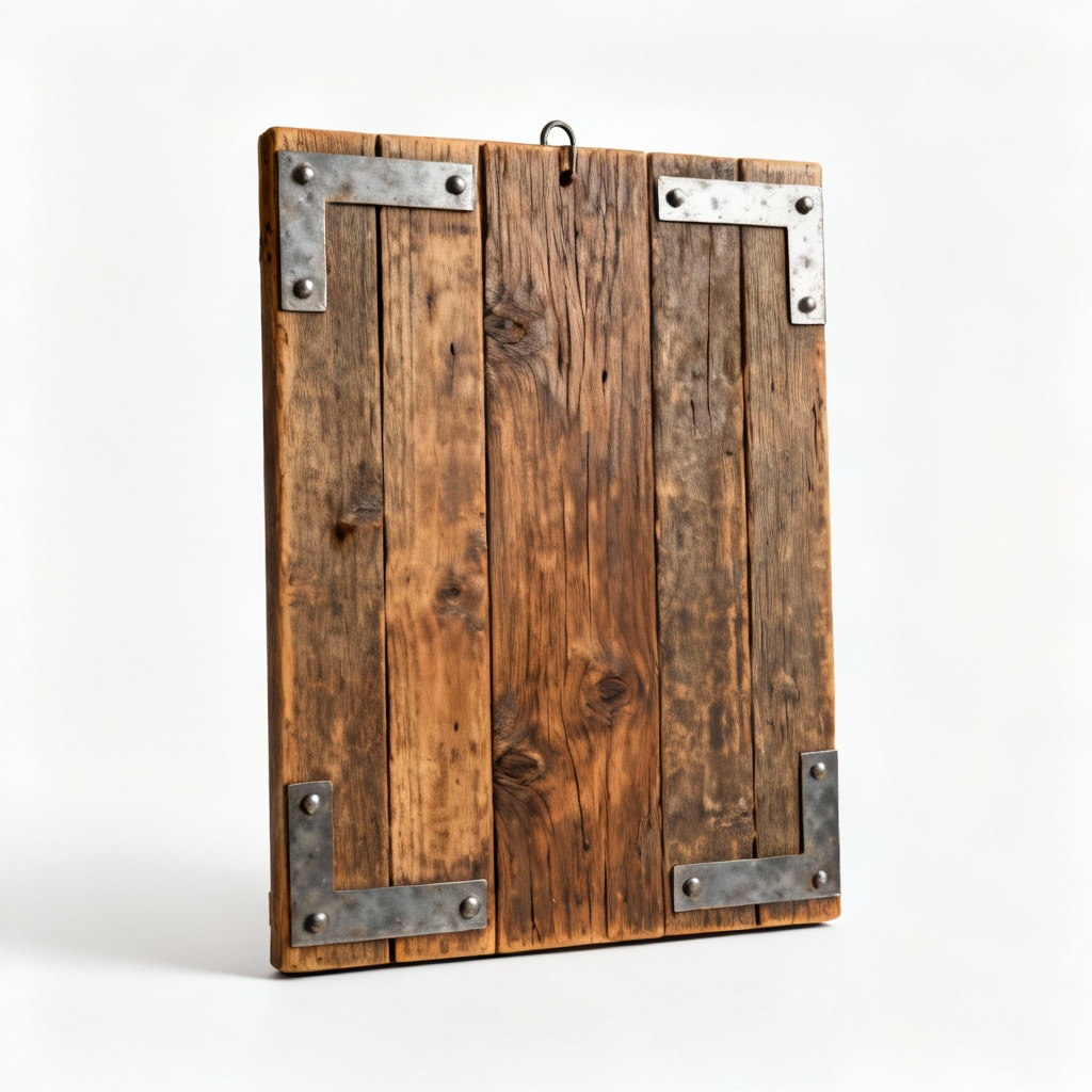 Rustic Wooden Wall Hanging with Metal Accents - 12x18 Inches