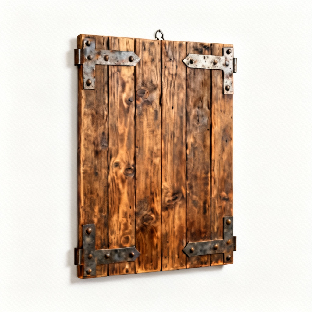 Rustic Wooden Wall Hanging with Metal Accents - 12x18 Inches