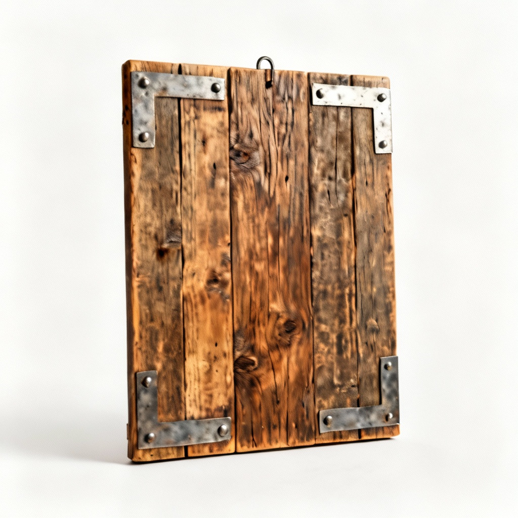 Rustic Wooden Wall Hanging with Metal Accents - 12x18 Inches