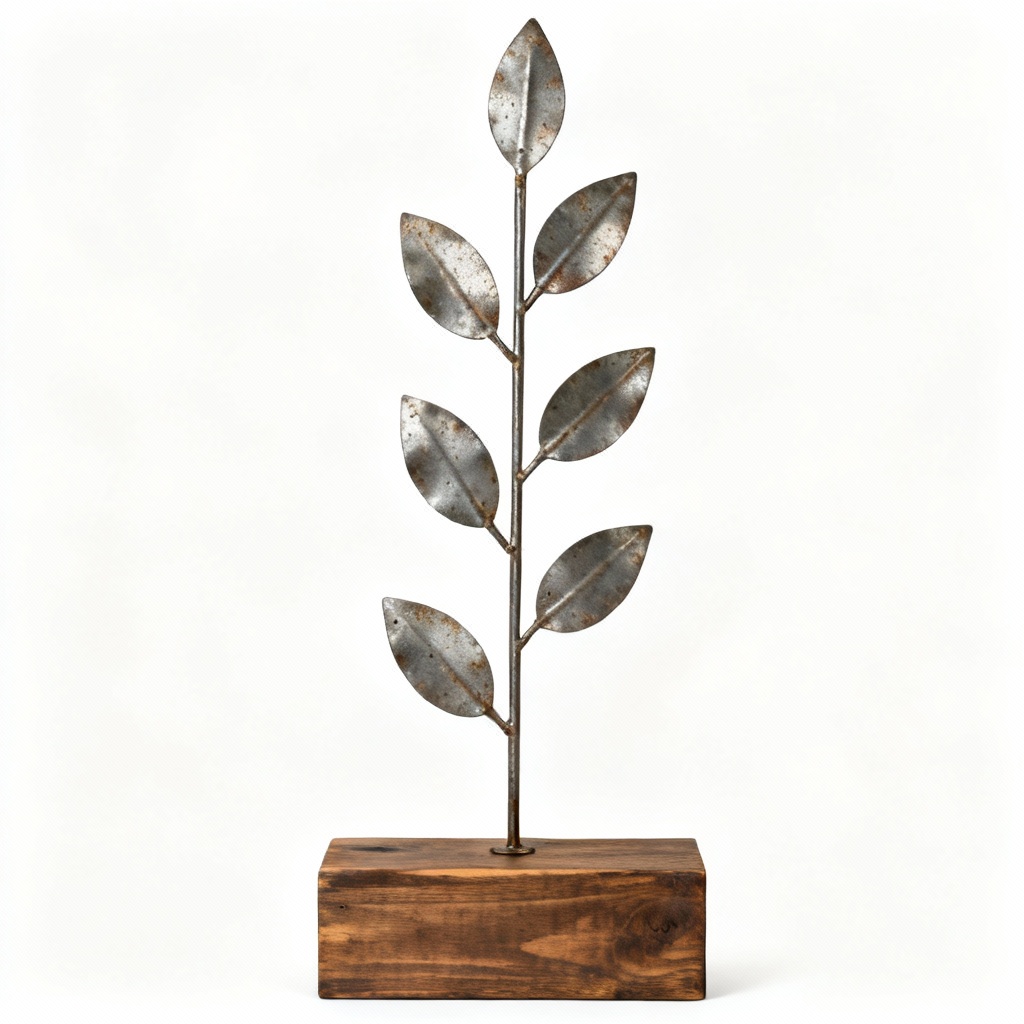 Rustic Wooden Wall Hanging with Metal Leaves, 12x18 inches
