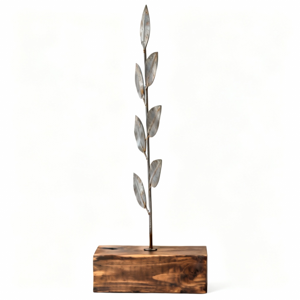 Rustic Wooden Wall Hanging with Metal Leaves, 12x18 inches