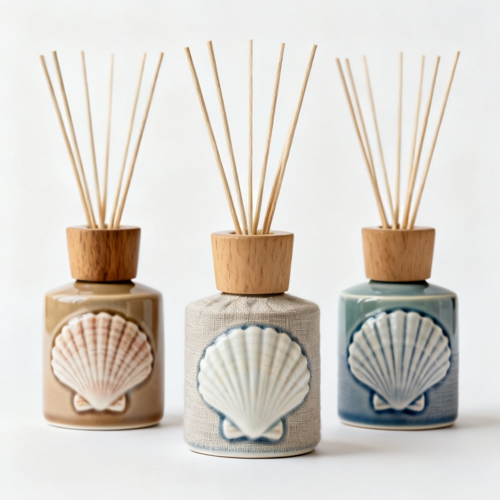 Seaside Ceramic Closet Fragrance Diffusers - Coastal Shell Design, Set of 3