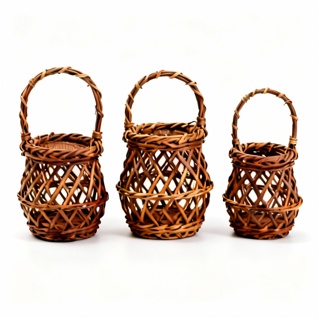 Set of 3 Small Rattan Woven Decorative Baskets