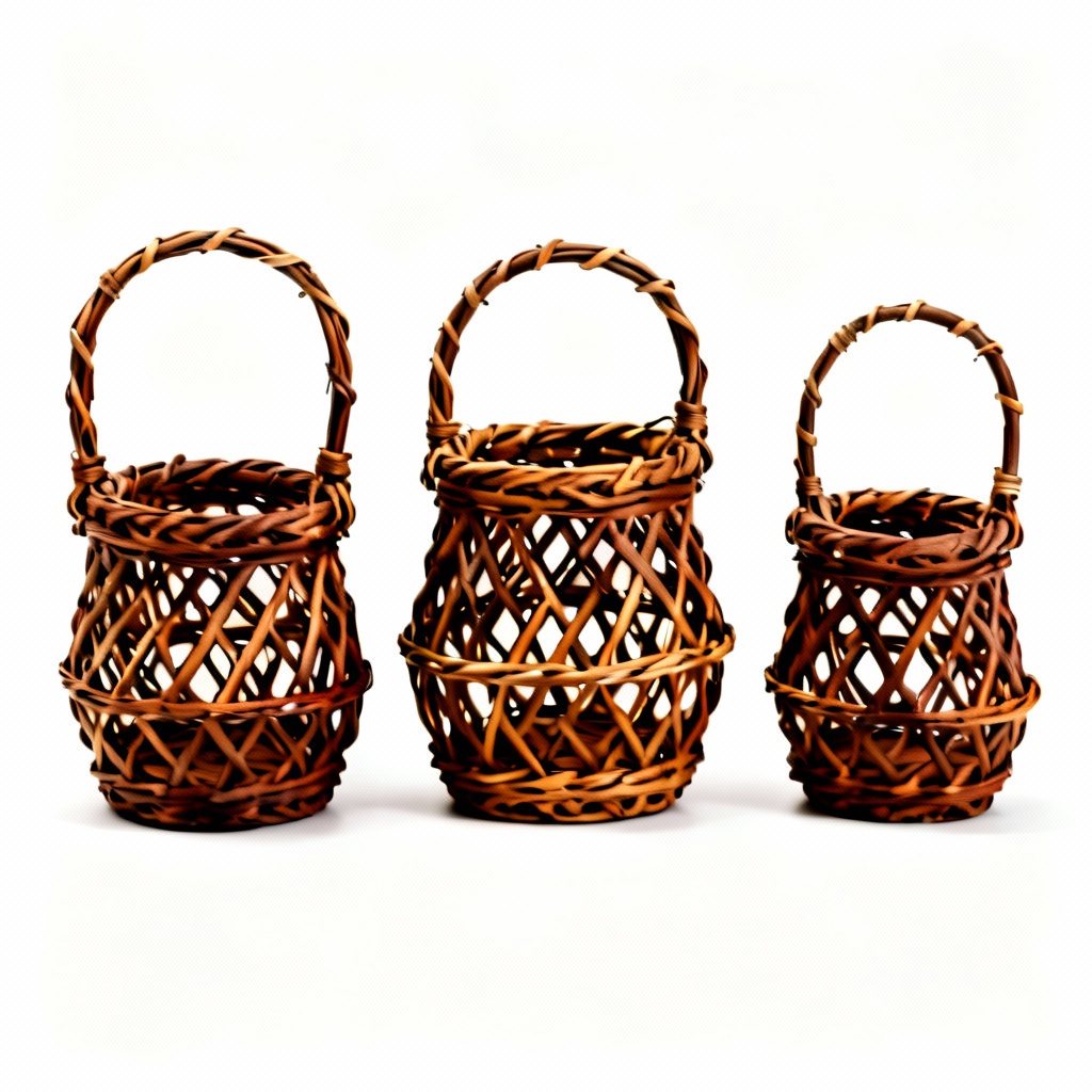 Set of 3 Small Rattan Woven Decorative Baskets