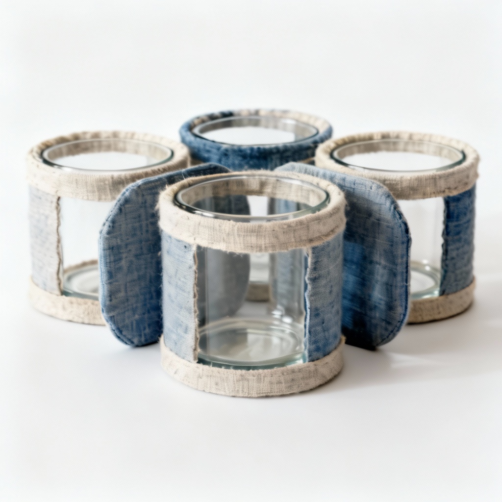 Textured Fabric Coasters with Linen Border - Set of 6