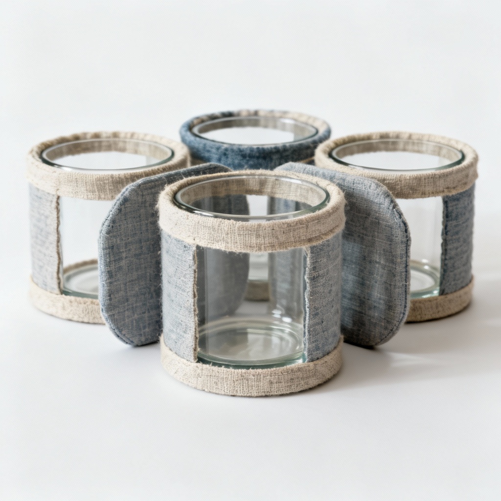 Textured Fabric Coasters with Linen Border - Set of 6