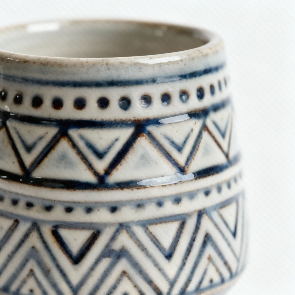Tribal Ceramic Plant Pot with Glazed Detailing - 5 Inch