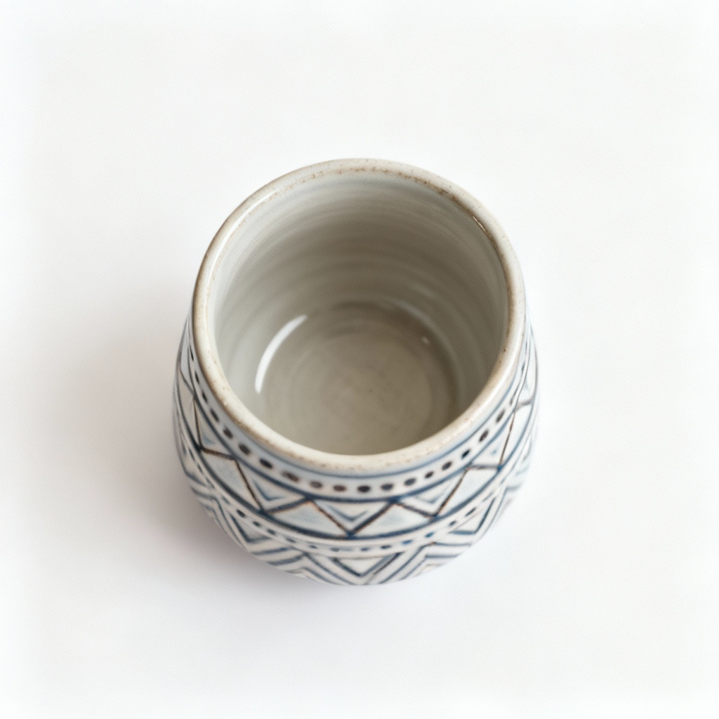 Tribal Ceramic Plant Pot with Glazed Detailing - 5 Inch