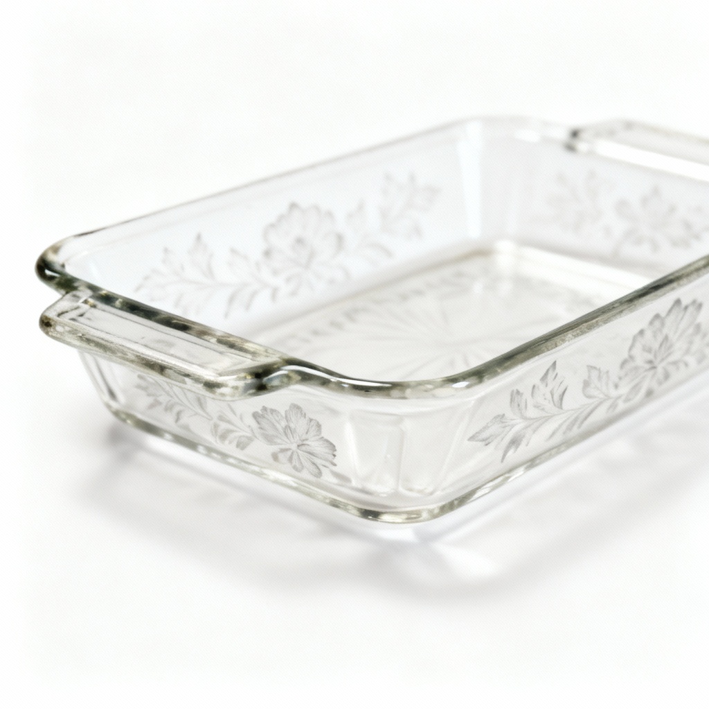 Vintage Glass Ornamental Tray with Floral Etched Design - 8 Inch