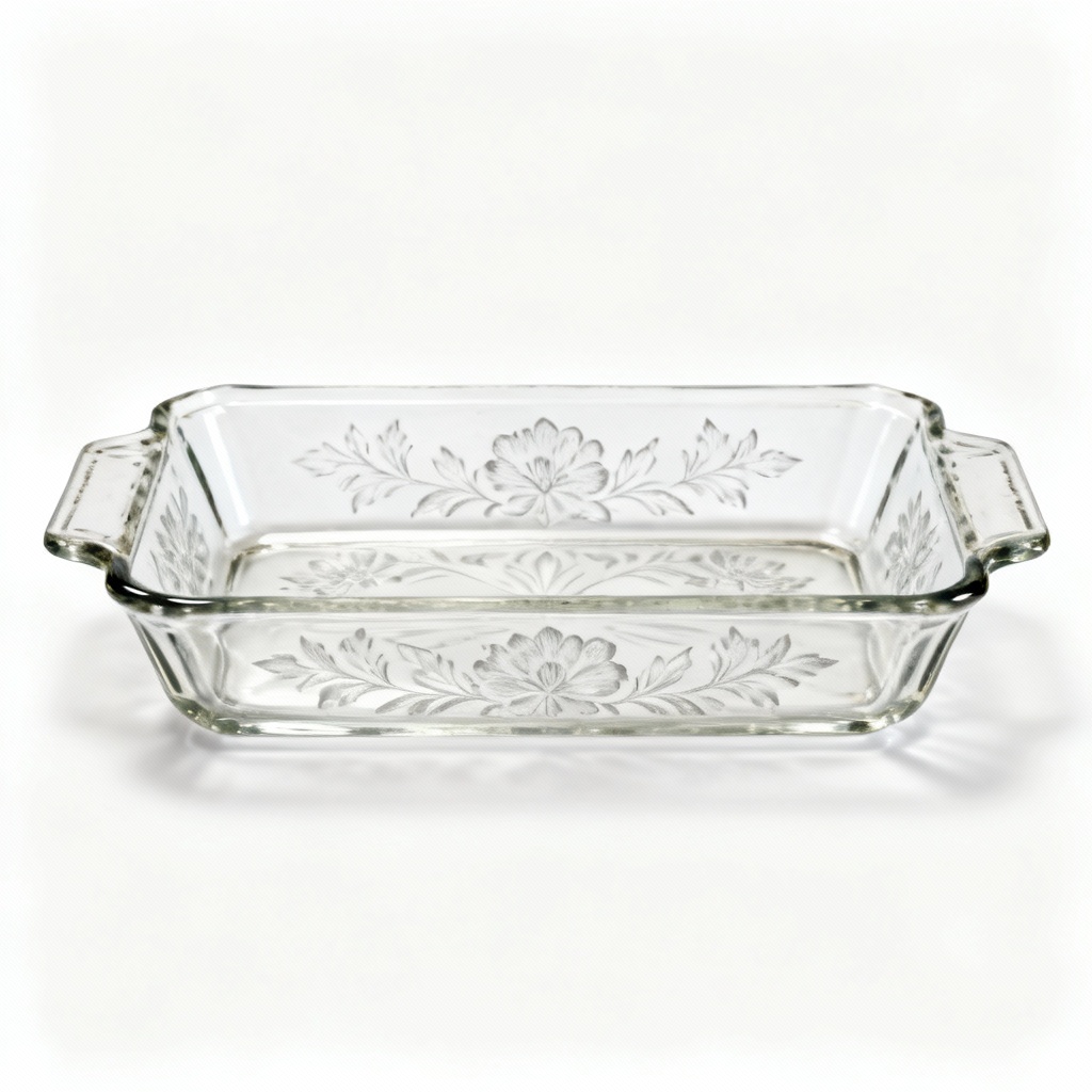Vintage Glass Ornamental Tray with Floral Etched Design - 8 Inch