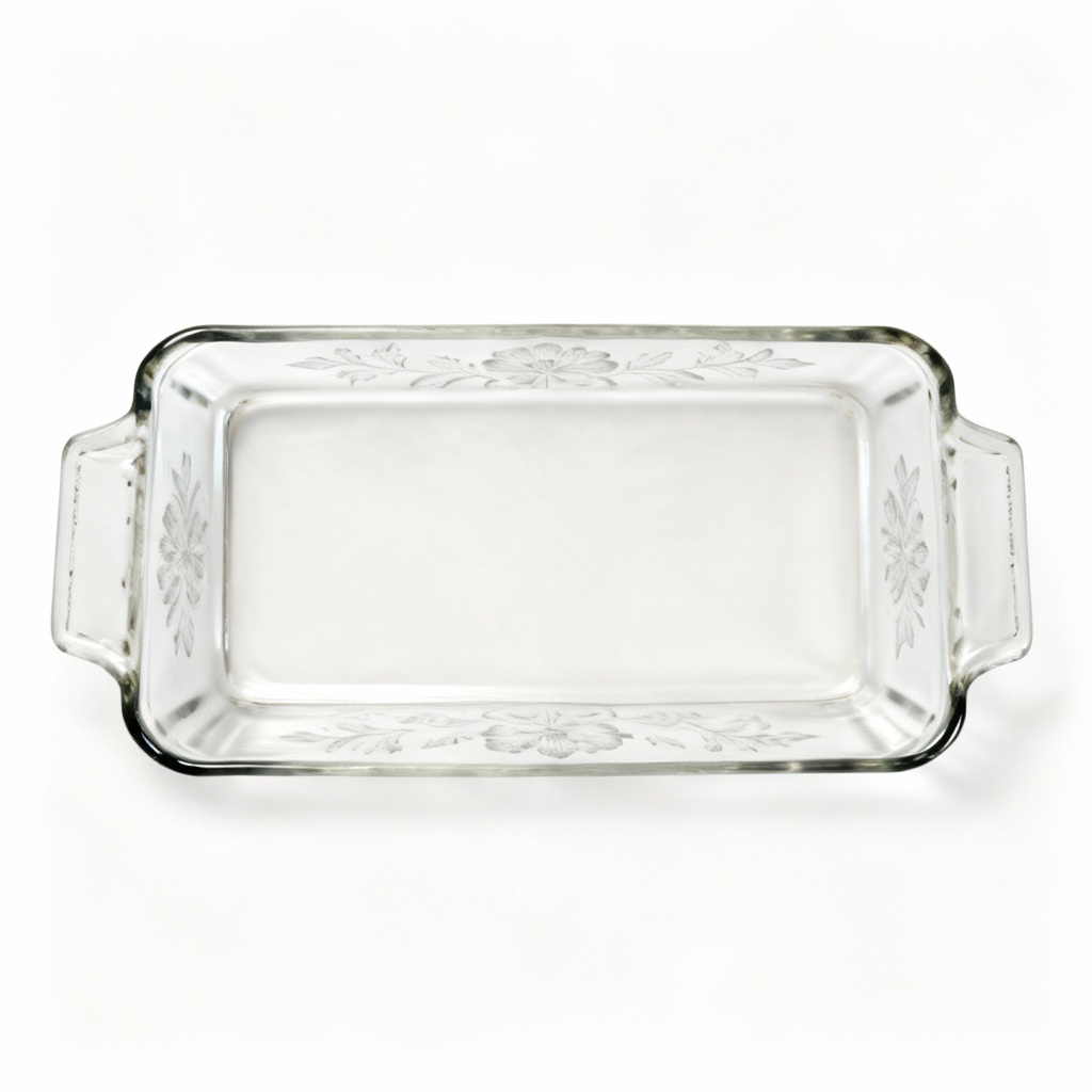 Vintage Glass Ornamental Tray with Floral Etched Design - 8 Inch