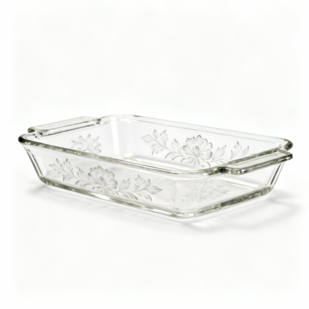 Vintage Glass Ornamental Tray with Floral Etched Design - 8 Inch