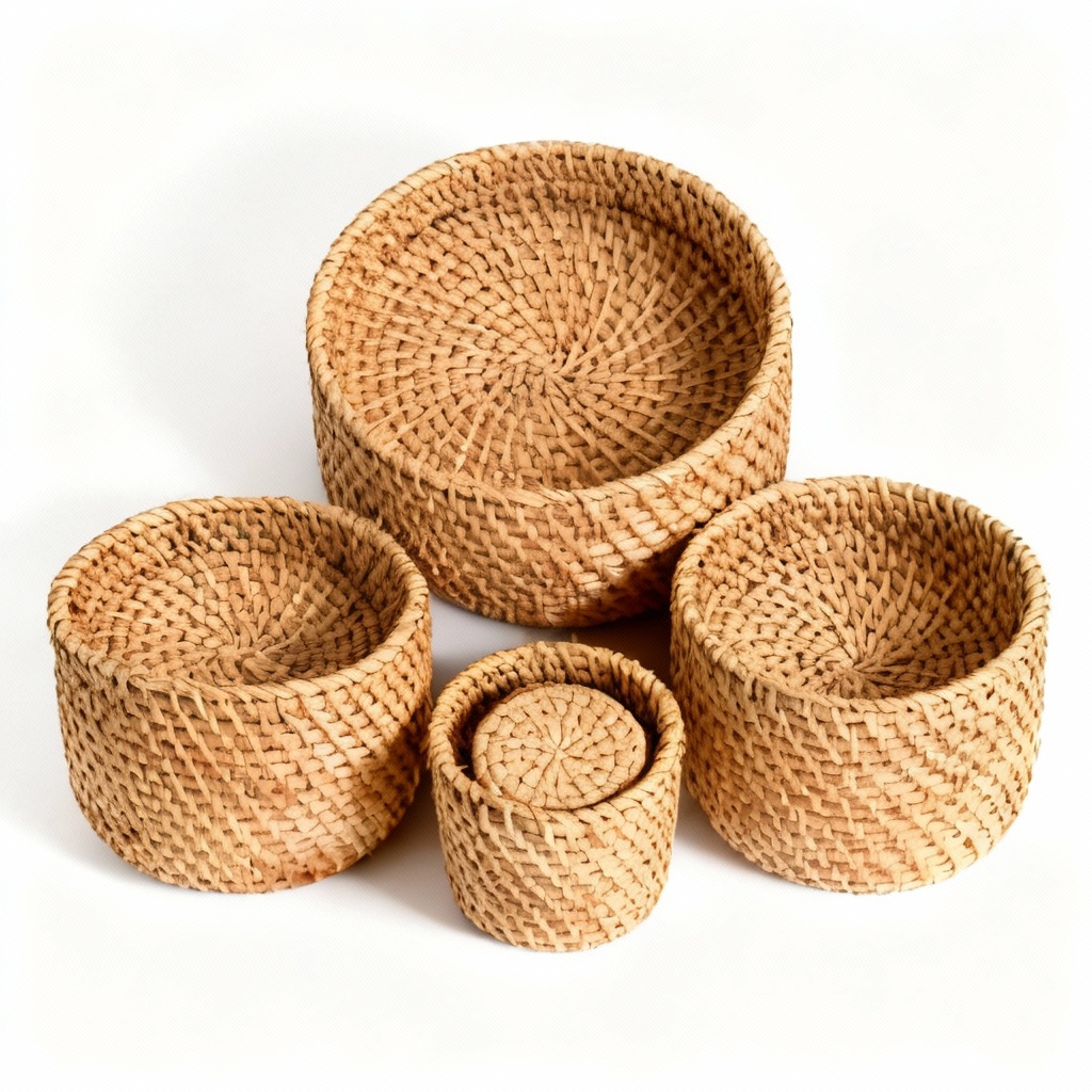 Woven Rattan Decorative Basket Set - Small & Medium