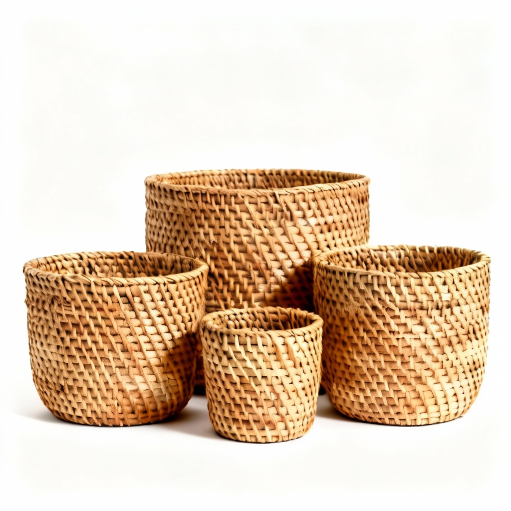 Woven Rattan Decorative Basket Set - Small & Medium
