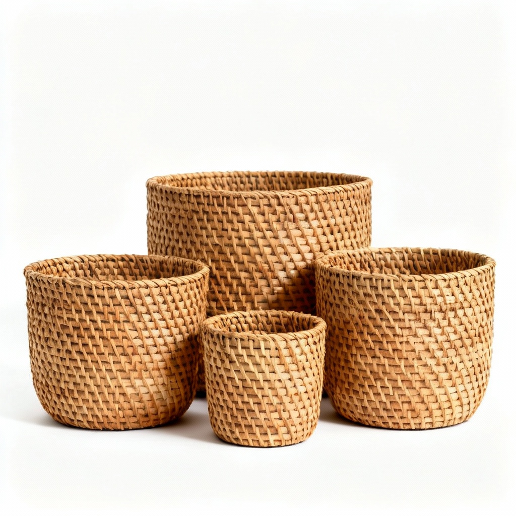 Woven Rattan Decorative Basket Set - Small & Medium