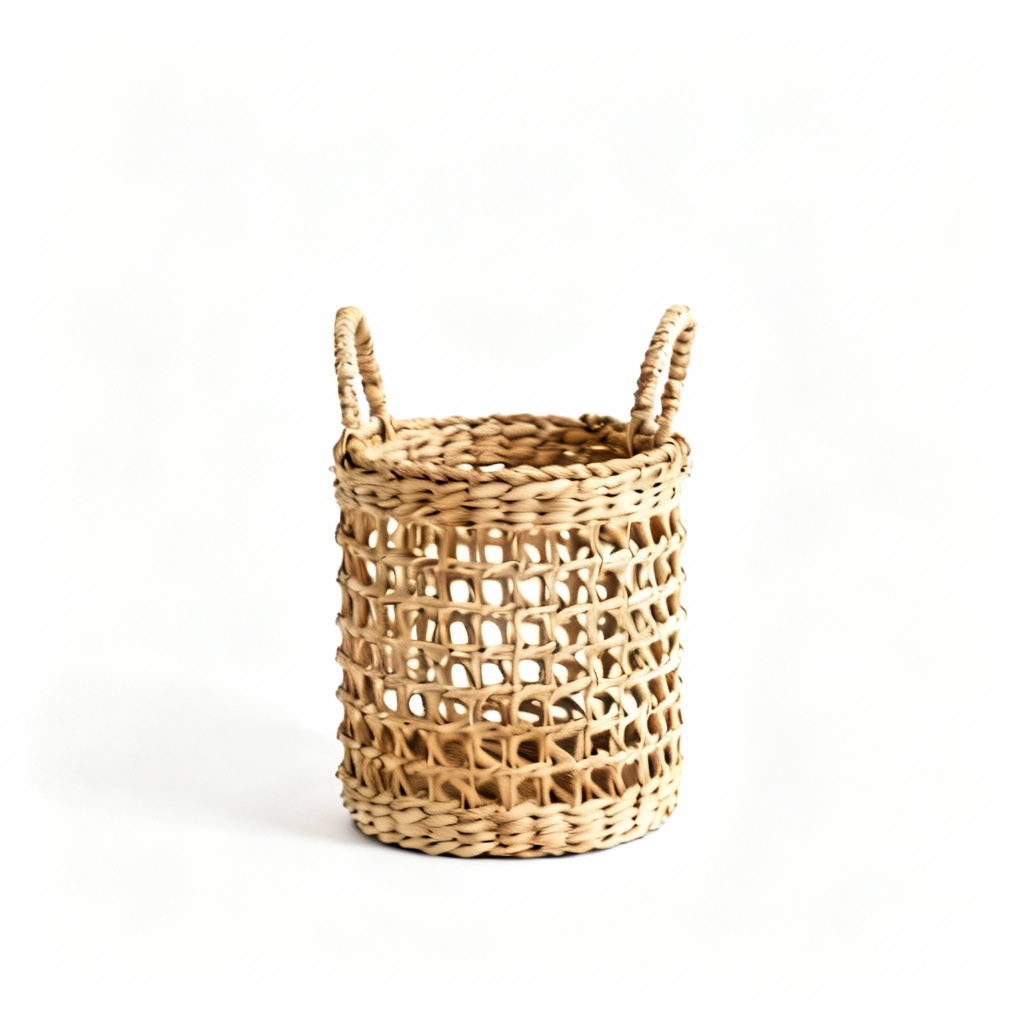 Woven Rattan Decorative Basket with Handles, 12x8x6 Inches