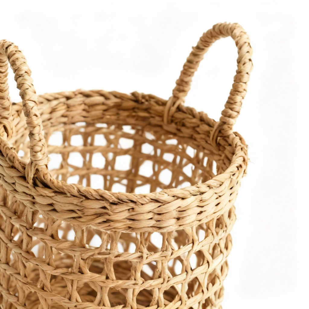 Woven Rattan Decorative Basket with Handles, 12x8x6 Inches
