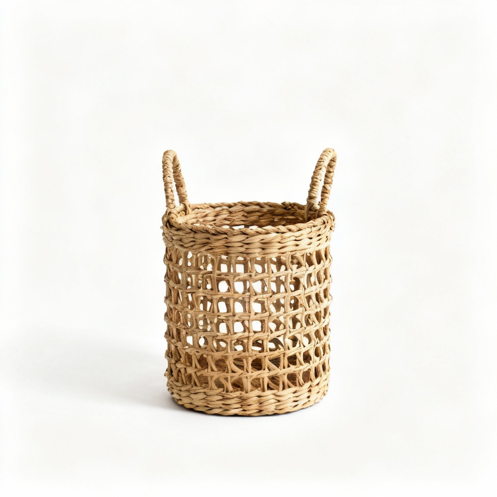 Woven Rattan Decorative Basket with Handles, 12x8x6 Inches