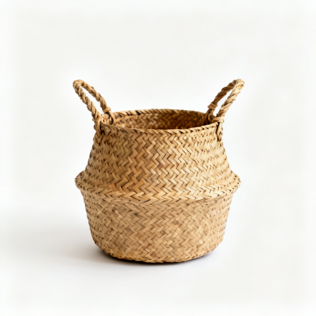 Woven Rattan Decorative Basket with Handles, 12x8x6 Inches