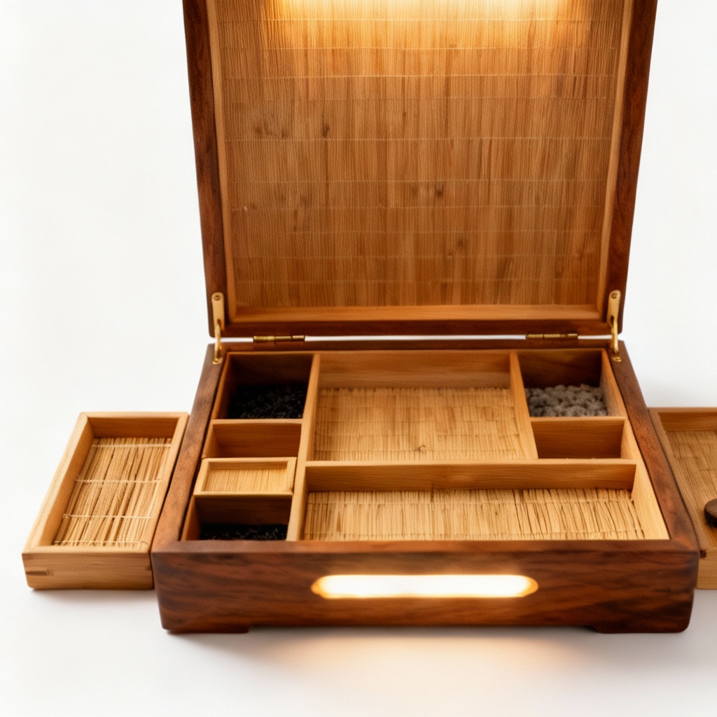 Zen Garden Jewelry Organizer Box - Wood & Bamboo with LED Accent Light